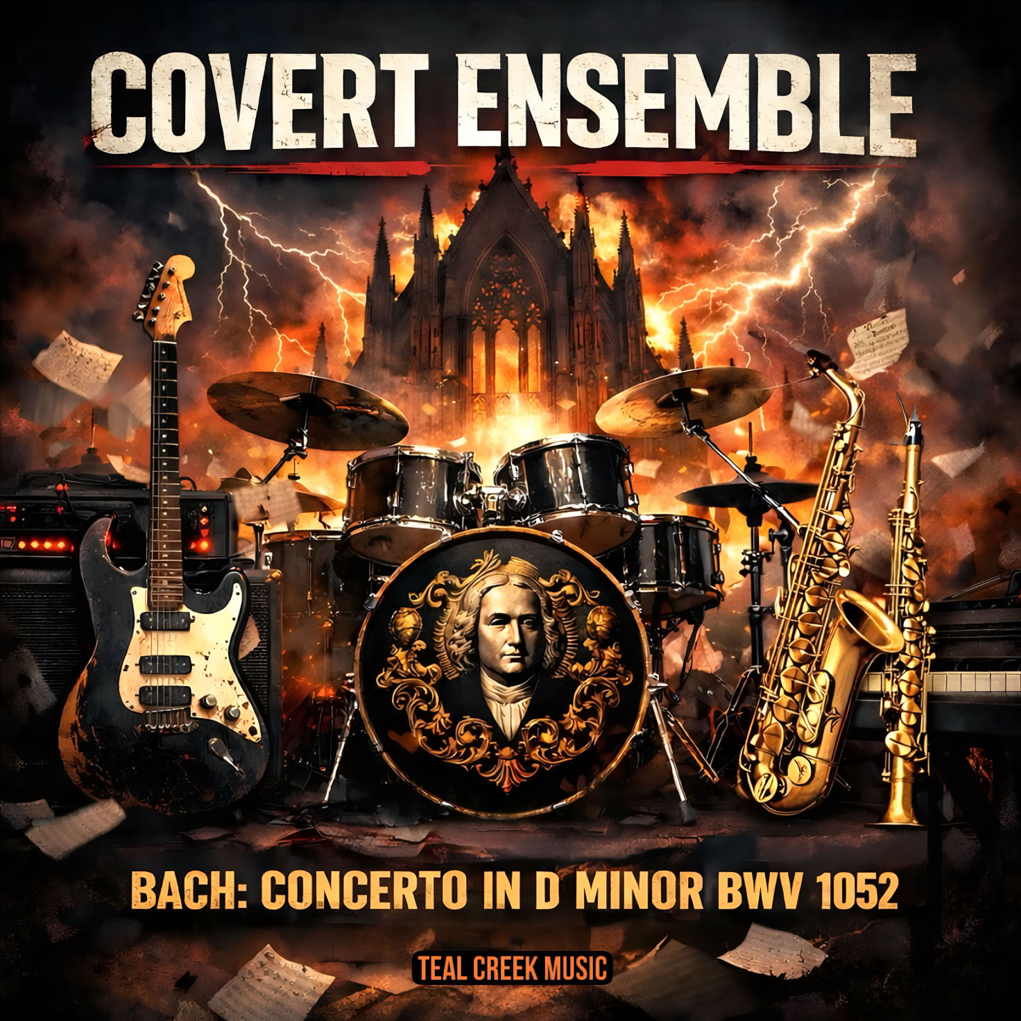 A detailed view of a saxophone resting on sheet music, highlighting its brass finish.